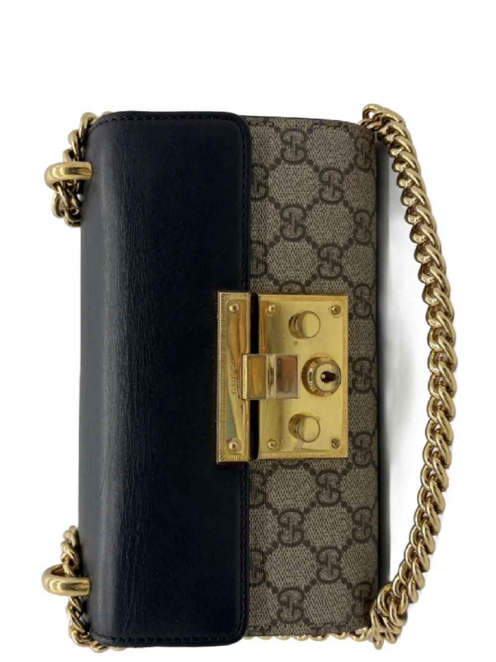 Gucci Padlock GG Supreme Small Chain Shoulder Bag Black Leather Gold Hardware - Picture 1 of 13